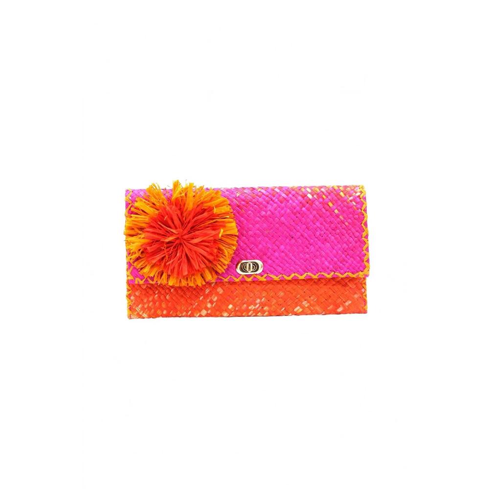 NEW SHEBOBO women's straw envelope clutches in fuchsia